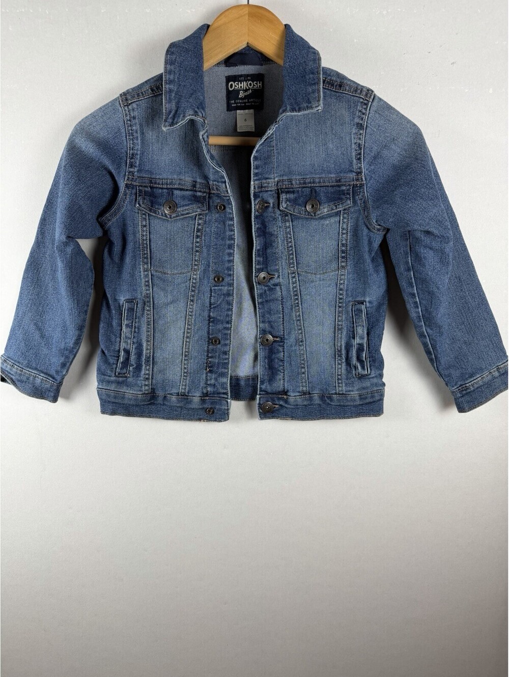OshKosh B'gosh Boys Blue Denim Jacket Size 6 Button Front Collared Short